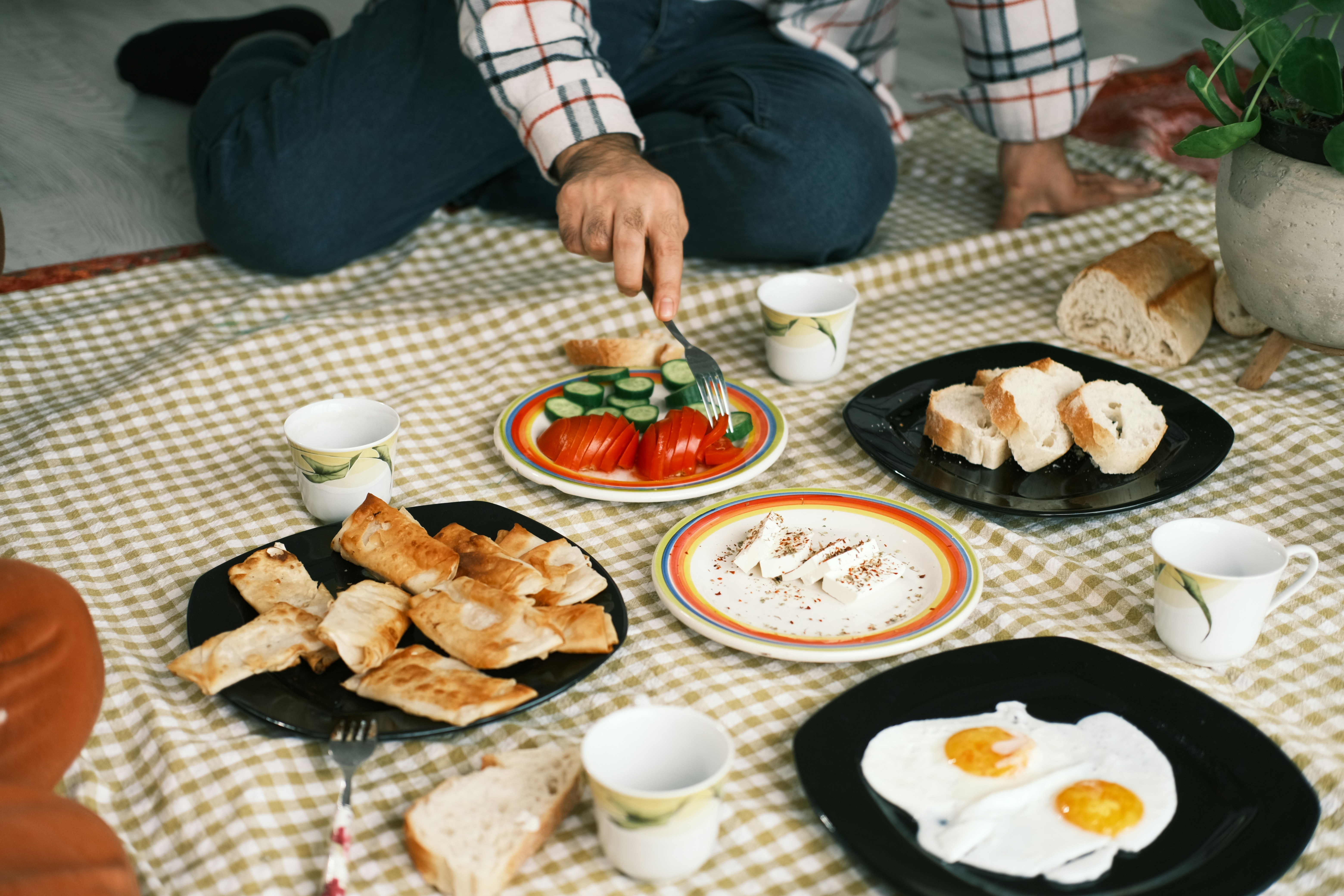 Shared outdoor meal scene representing a return to everyday routines