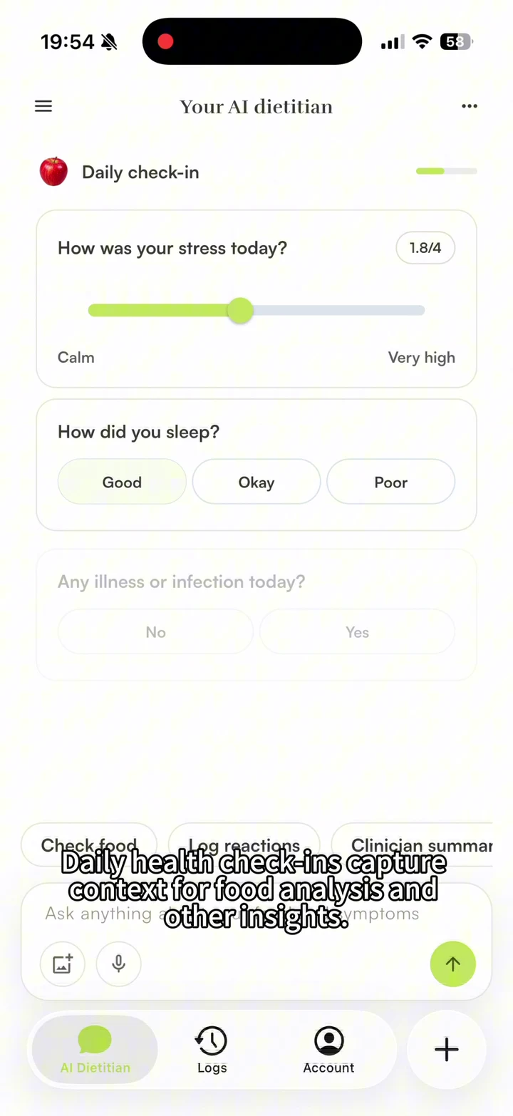 Hara daily health check-in with stress and sleep questions