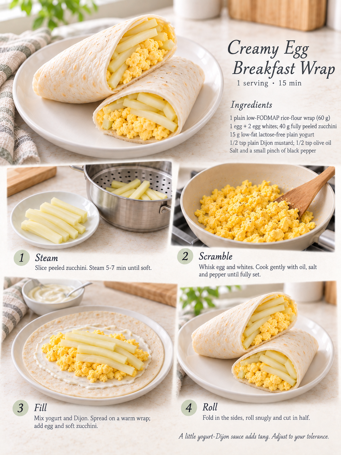Egg and soft zucchini breakfast wrap