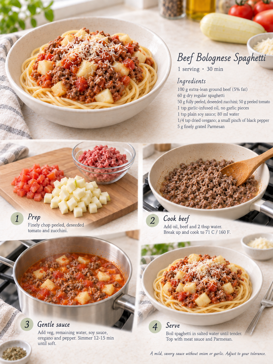 Mild beef bolognese over spaghetti